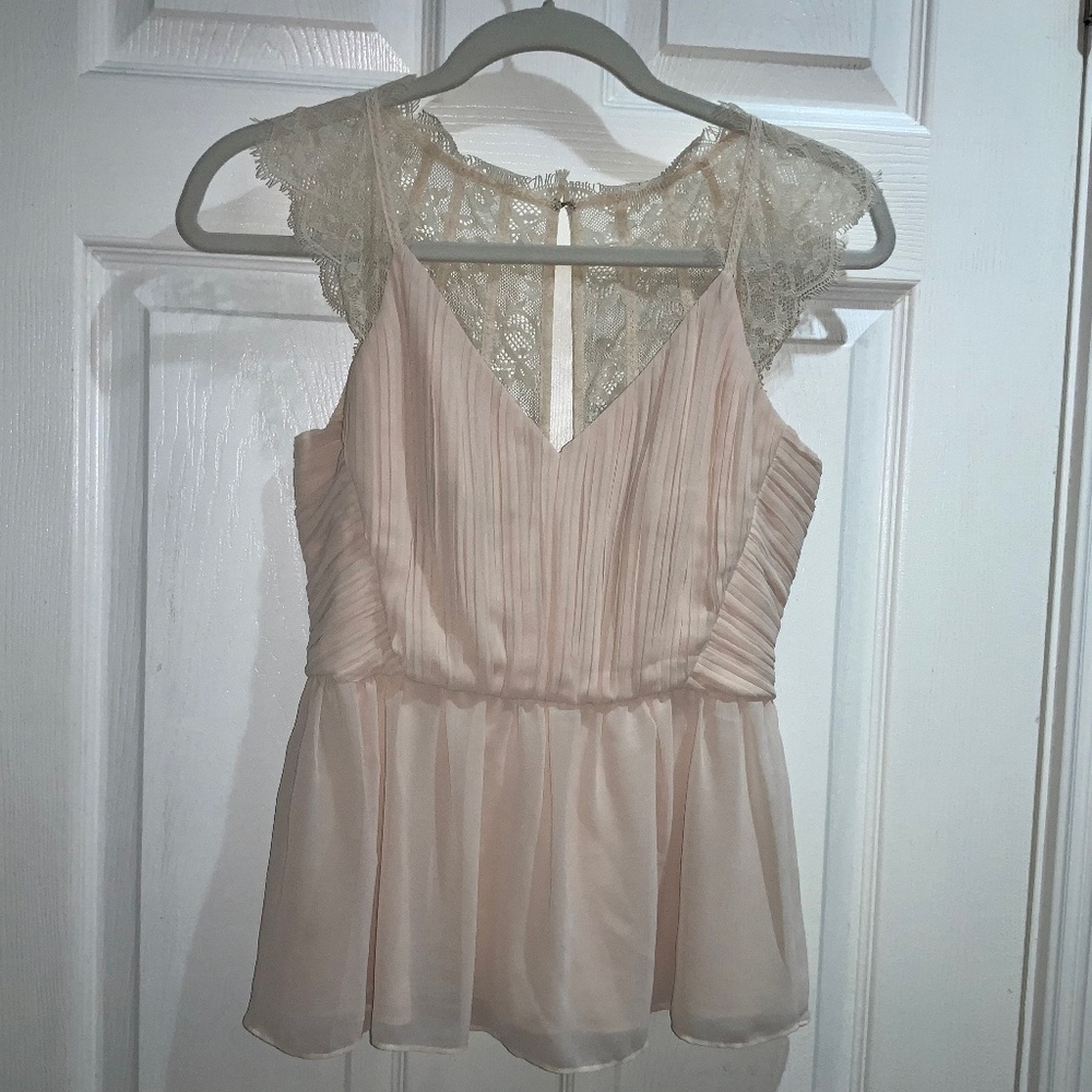 Motivi peplum blouse Sz 4 V neck spaghetti strap back zip lace back detail